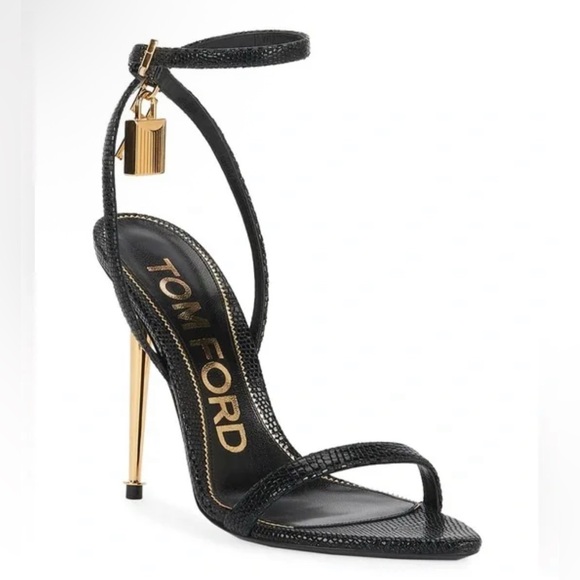 Tom Ford Shoes - Tom Ford Black Python Print w/ Gold Padlock Sandal Heels US 9.5